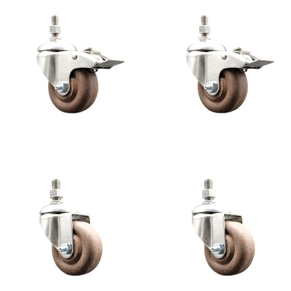 Service Caster 3 Inch 316SS High Temp Glass Filled Nylon 12mm Stem Caster Lock Brake, 2PK SS316TSTTL20S314-GFNSHT-M1215-2-S2 - main